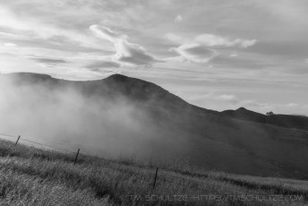 Figueroa Mountain Fog Mist Black And White is a photograph by T.M. Schultze taken at ,