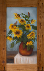 Red Finch and Sunflowers is a photograph by T.M. Schultze taken https://jeanniehouse.com at Jeannie House Artwork, Jeannie House Artwork