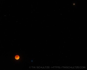 Lunar Eclipse, Spica, and Mars is a photograph by T.M. Schultze taken 2014 at , California