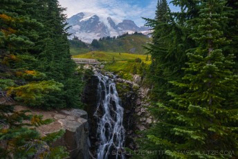 Mt. Rainier and Myrtle Falls is a photograph by T.M. Schultze taken 2014 at Mt. Rainier National Park, Washington
