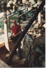 At the Angelus Oaks property, chopping down trees.