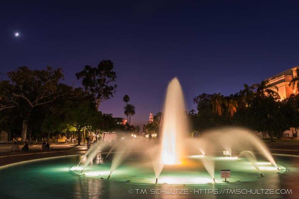 Scripps Fountain and Crescent Moon