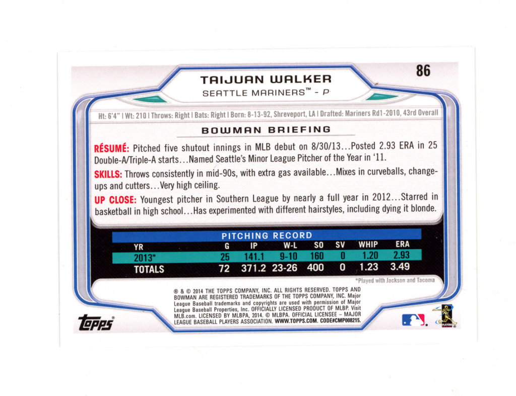 2014 Bowman - Taijuan Walker Auto